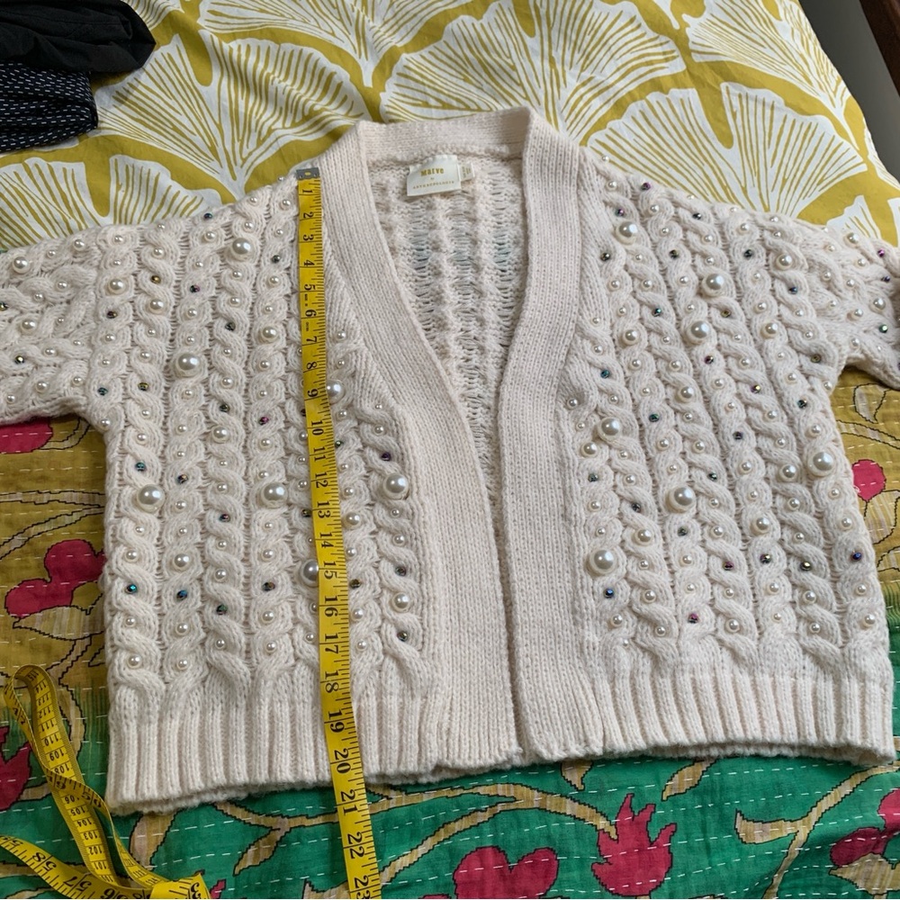 Maeve Anthropologie Party Pearl Embellished Knit Open Cardigan - Picture 12 of 16
